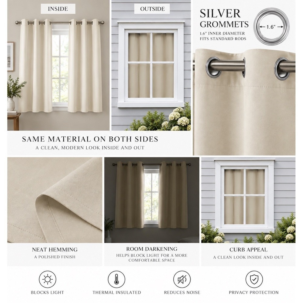 NICETOWN Room Darkening Curtain Panels 37x48 Biscotti Beige Thermal Grommet New